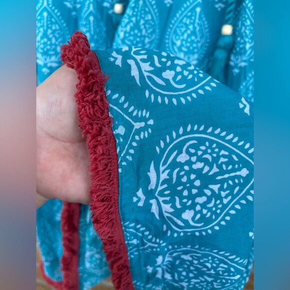 TUCKERNUCK Tropical Teal Lantern Block Print Tie Neck Coverup Dress Size Medium - Picture 8 of 14